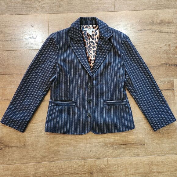 Cabi Pin Stripe Blazer Sz 6 Leopard Corpcore Capsule Casual Minimalist Classic - Picture 1 of 7